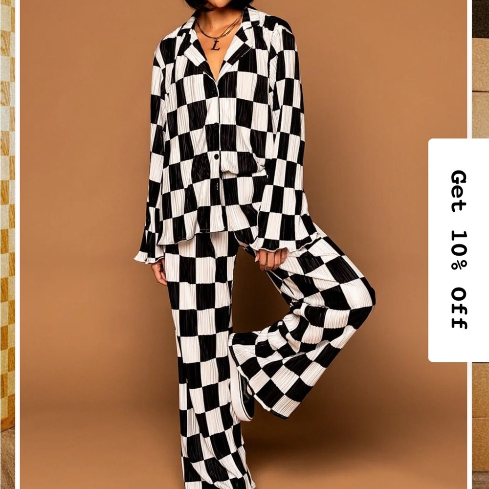 Dressed in LALA  NWT Black and White Checkered Plisse Set